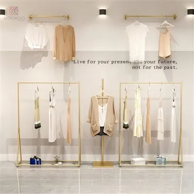 Gold Metal Customized Clothing Display Rack Set Floor Standing Garment Rack Varnish Luxury Boutique Display Fixtures Clothing
