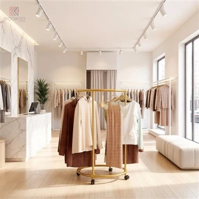 Gold Metal Movable Clothing Rack Wheels Modern Rolling Clothes Rail Display Stand For Home Bedroom Living Room Retail Varnish