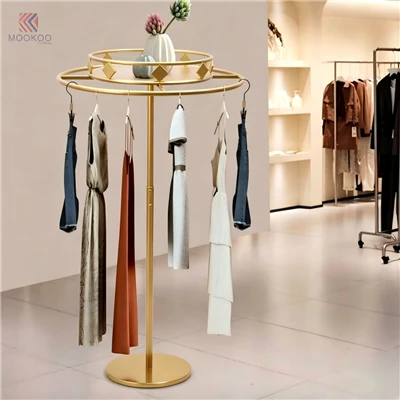 Golden Modern Varnish Clothing Display Rack Diamond Shape Garment Stand Extended Hooks Metal Retail Boutique Rack Marble Top