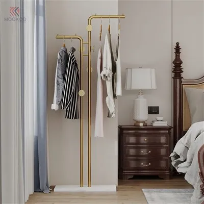 Luxury Gold Metal Rotating Varnish Clothing Display Rack Marble Base Double-Sided Retail Garment Display Stand High-End