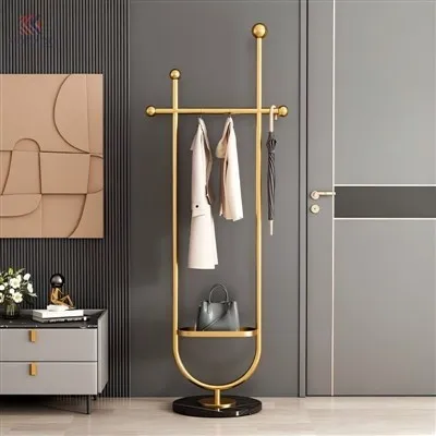 Luxury Golden Metal Coat Rack Stand Umbrella Holder Modern Entryway Hall Tree With Bottom Shelf Marble Base