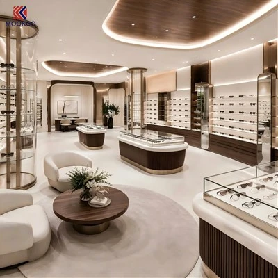 Luxury Wood Metal Optical Shop Interior Furniture Round Glass Cylinder Display Tower Eyewear Wall Display Cabinet With LED Light