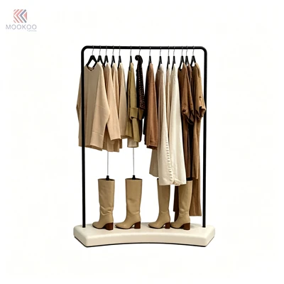 Matte Black Modern Single Rod Garment Rack Boot Display Holders Floor Clothing Stand Stable Base Metal MOOKOO Boutique Apparel