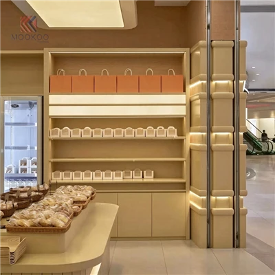 Minimalist Cream Tone Mall Bakery Kiosk Custom Furnishing | Curved Service Counter, Refrigerated Cake Showcase & Illuminated Pillar Wall, Paid 3D Interior Design