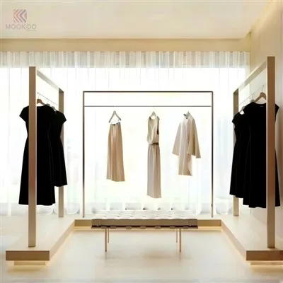 Minimalist Customized Metal Clothing Display Rack High-End Boutique Garment Stand Square Base Modern Retail Shop Varnish Polish