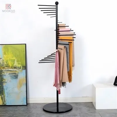 Modern Detachable Polished Tree Metal Scarf Rack Base Rotating Scarf Organizer Display Stand For Boutiques Retail Clothing