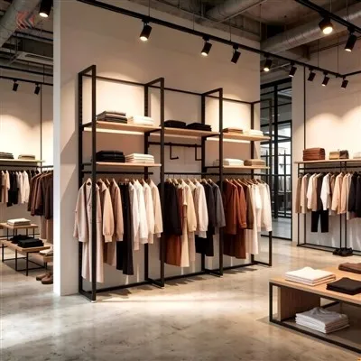 Modern Minimalist Garment Display Shelf Black Steel Pipe Multi-functional Center Island Rack High End Apparel Shop Furnishing