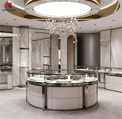 MOOKOO Custom Luxury Display Cabinet Glass Jewellery Showcase LED Light Jewelry Shop Counter For Retail Boutique Store