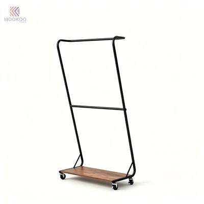 MOOKOO Customized Black Metal Zig-zag Clothing Rack Metal Bottom Shelf Mobile Garment Rack Caster Wheels Modern Entryway Display