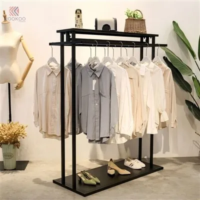 MOOKOO Customized Heavy Duty Metal 1-Shelf Corner/Barrister Style Modern Design Freestanding Clothing Shoe Display Rack