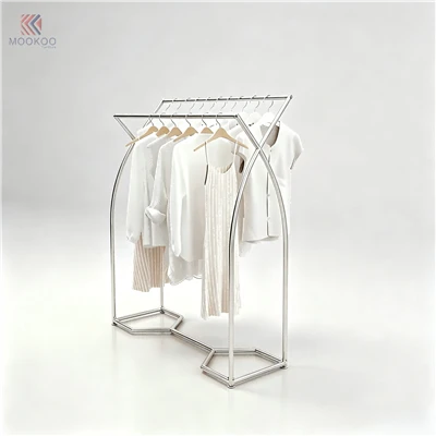 MOOKOO Customized Hexagon Base Single-Tier Clothing Display Rack | Stainless Steel Arch Frame Garment Organizer Upper Storage