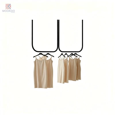 MOOKOO Double Row Floor Garment Rack Heavy Duty Black Metal Clothing Display Stand Bottom Hanging Rail Modern Retail