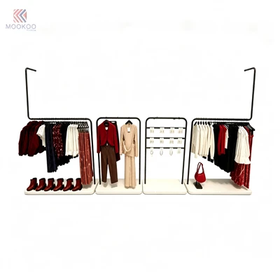 Mookoo Freestanding Metal Clothing Display Rack Side Hanging Rods Shoe Shelf | For Easy Assembly 8mm Thick | Modern Display