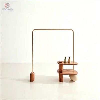 Retail Rotating Modern Double-Sided Clothing Display Rack Polished Metal Side Shelves Garment Hanger Stand For Boutique Store