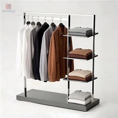 Stainless Steel Metal Clothing Display Rack Heavy Duty Garment Rack Modern Floor Standing Clothes Organizer Hanging Rod LED
