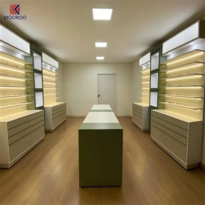 Two Tone Modern Optical Shop Display Furniture LED Backlit Wall Showcase And Modular Combination Spectacle Display Cabinet No Reviews Yet