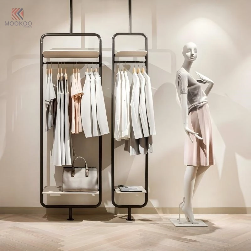 Stainless Steel Customized Clothing Display Rack Heavy Duty Metal Garment Rack Modern Double-Sided Floor Standing Clothes