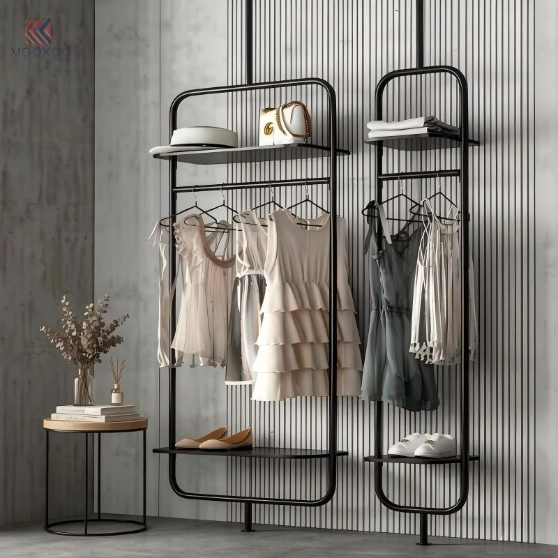 Stainless Steel Customized Clothing Display Rack Heavy Duty Metal Garment Rack Modern Double-Sided Floor Standing Clothes suppliers