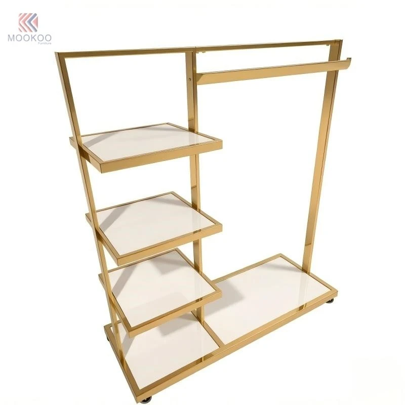 Stainless Steel Metal Clothing Display Rack Heavy Duty Garment Rack Modern Floor Standing Clothes Organizer Hanging Rod LED high quality