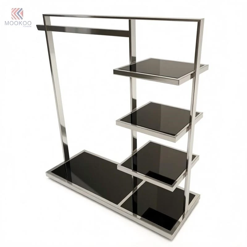 Stainless Steel Metal Clothing Display Rack Heavy Duty Garment Rack Modern Floor Standing Clothes Organizer Hanging Rod LED price