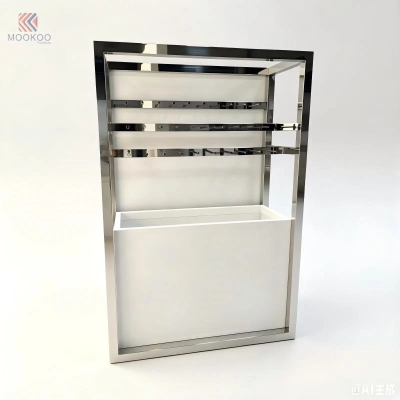 Stainless Steel Retail Display Cabinet 1 Adjustable Shelf Bottom Storage Box Hanging Hooks | Modern Organizer Home Shop Varnish suppliers