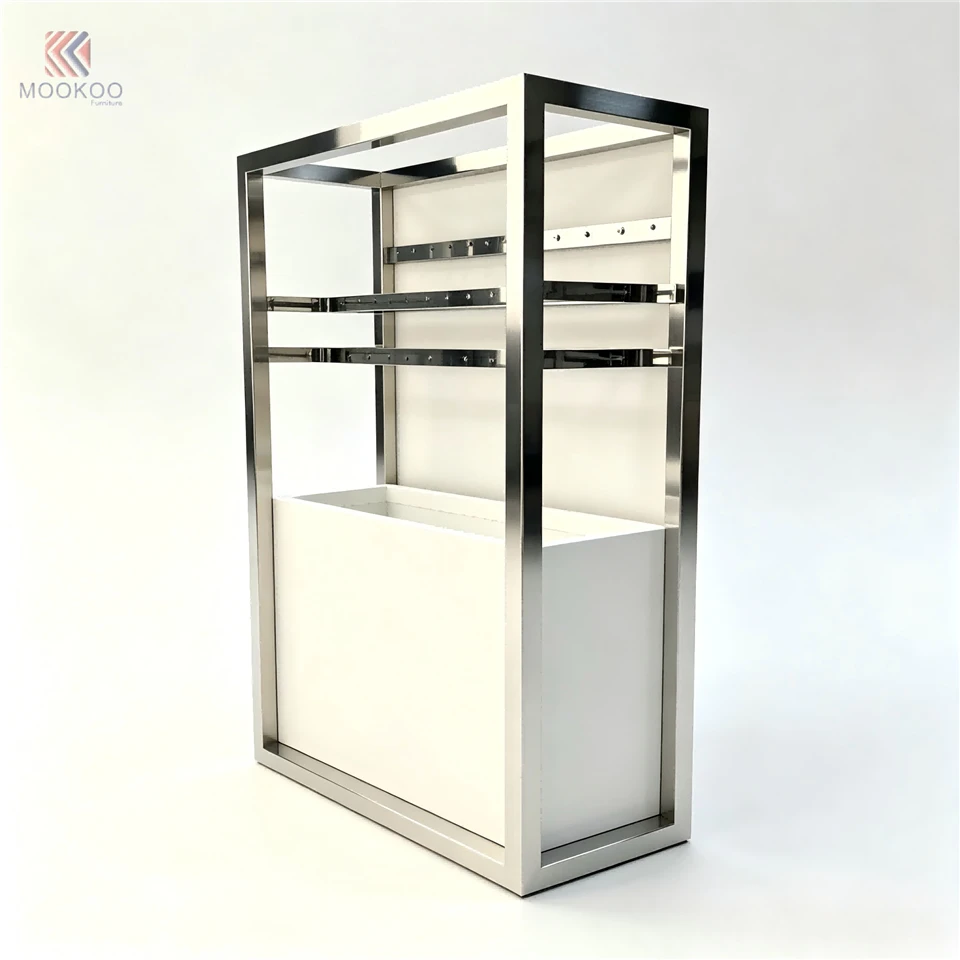 Stainless Steel Retail Display Cabinet 1 Adjustable Shelf Bottom Storage Box Hanging Hooks | Modern Organizer Home Shop Varnish factory