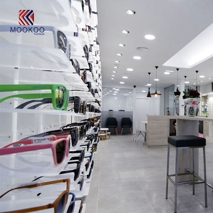 Black And White Glasses Store Interior Eyewear Wall Showcase