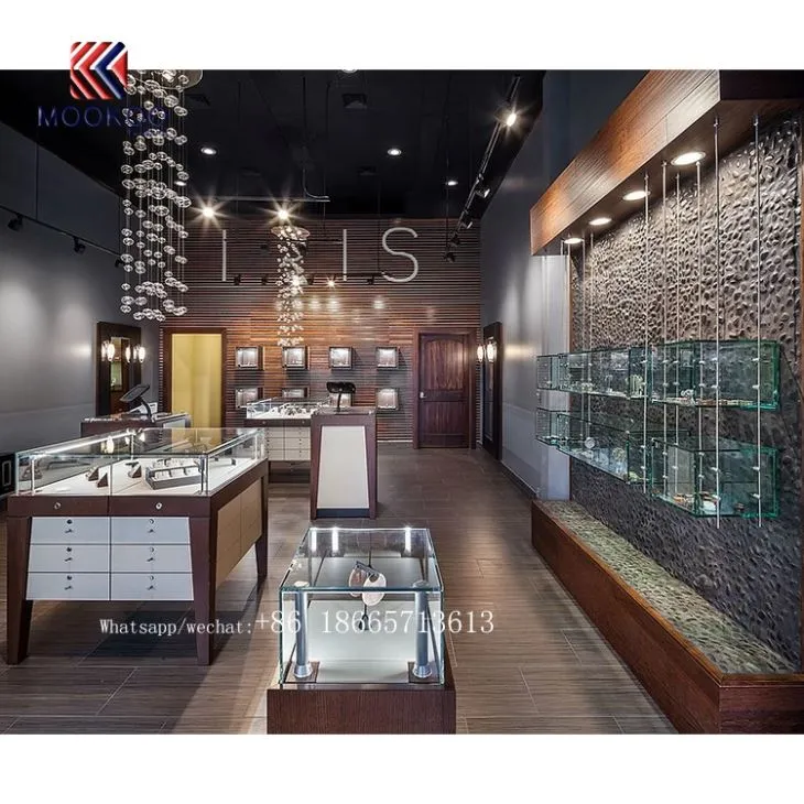 China Customized Glass Jewellery Display Gold Metal Store