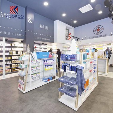 Refined Retail Pharmacy Shop Display Shelves